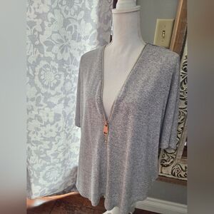 JOAN VASS M Dolman Sleeve Zip V-Neck Sweater Blue Size Medium